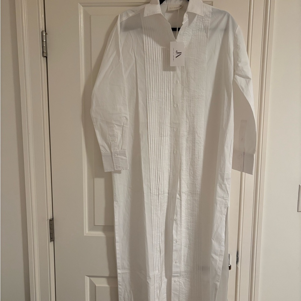 Women’s White Maxi Shirt Dress with Pintuck Front